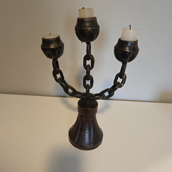 Rustic Medieval Candelabra - Brown & Black - Chain Link - Made in Spain - Picture 5 of 7